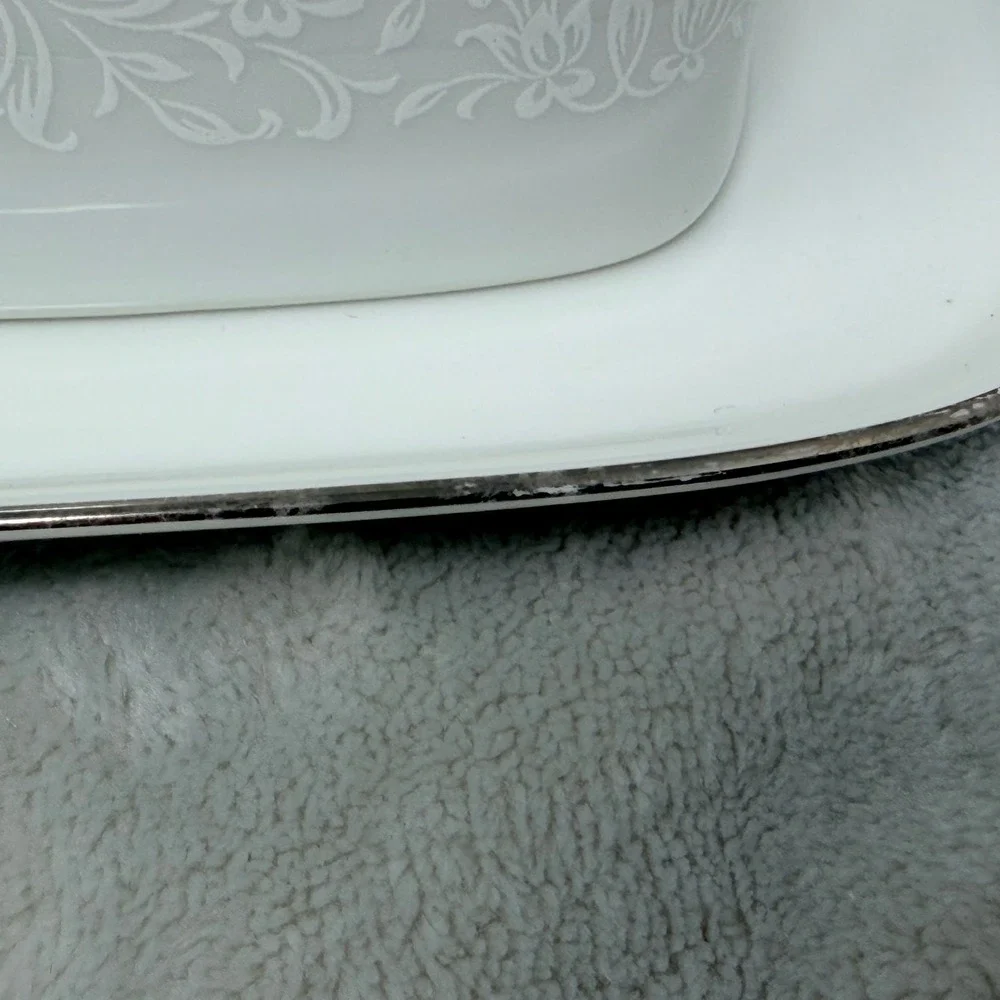 Crown Victoria‎ Empress Fine China Butter Dish with Lid White Floral Silver Trim